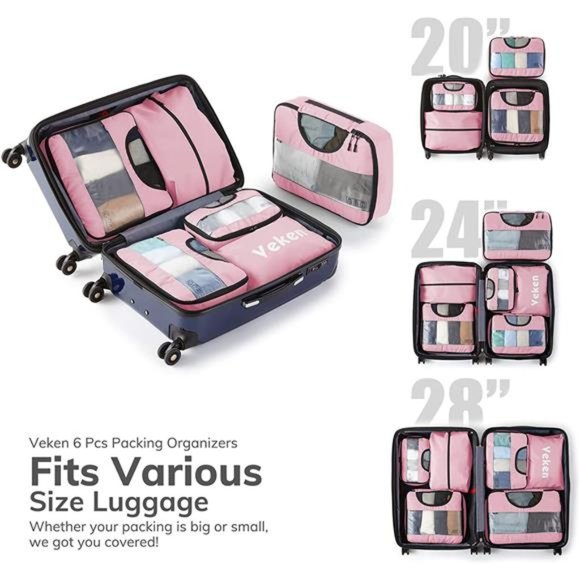6 Pc Set Packing Cubes Luggage Packing Organizers for Travel Accessories - Picture 3 of 6
